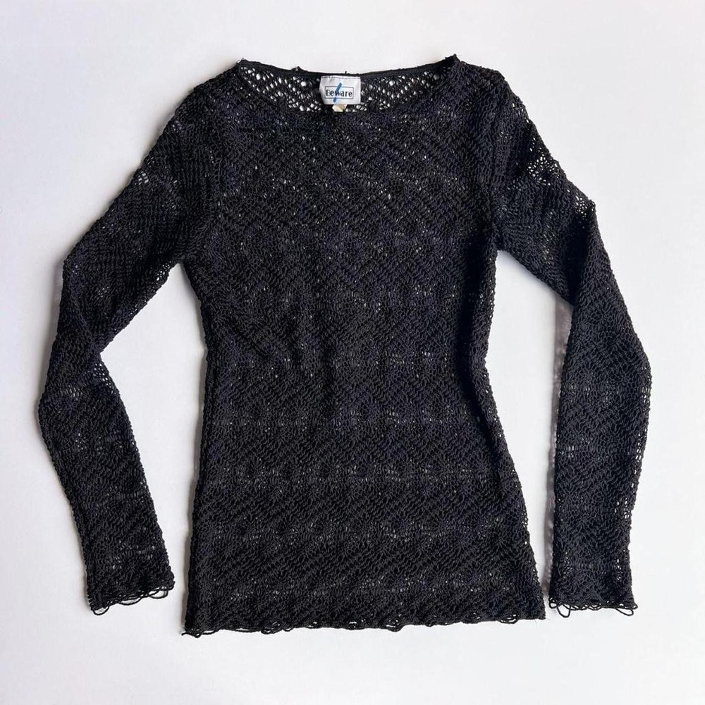 Vintage Beware Black Crochet Long Sleeve Top